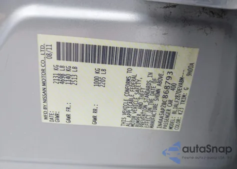 2011 Nissan Maxima 3.5 Sv from USA, damaged, VIN 1N4AA5AP2BC868793